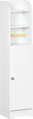 Produktbild von kleankin Badezimmerschrank Badschrank mit 2 Offenen Ebenen, Schrankfach, Eckschrank mit Toilettenpapierhalter, Toilettenschrank für Bad, Weiß, 23 x 18 x 100 cm