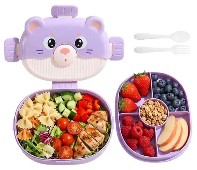 Bento Box 1350 ml, 6 Fächer, auslaufsicher, mit Besteck, lila