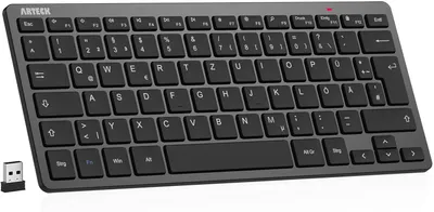 Produktbild von Kabellose Tastatur Deutsches QWERTZ Layout Kompakte USB 2400 MHz Mini Kabellos Tastatur mit Multimedia-Tasten Kompatibel mit PC Notebook Laptop Schwarz