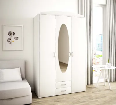 Obrázok produktu pre Priestranná šatníková skriňa so zrkadlom MARIETTA - šírka 127 cm, biela