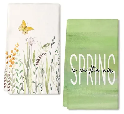 2 Frühlings-Geschirrtücher, Mikrofaser, 40x60 cm, grün