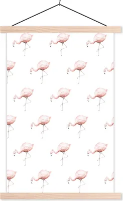 Produktbild von MuchoWow® Textilposter Flamingo - Pastell - Muster 60x90 cm mit holzfarbenen Rahmen - Textil