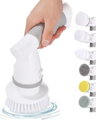 Image de Brosse de nettoyage électrique Famanu avec 6 têtes de brosse – Idéale pour la salle de bain, la cuisine et la voiture