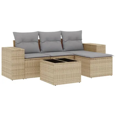 Produktbild von vidaXL 5-tlg. Garten-Sofagarnitur mit Kissen Beige Poly Rattan