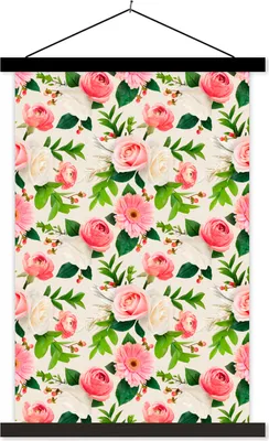 Produktbild von MuchoWow® Textilposter Blumen - Rosen - Rosa 60x90 cm mit schwarzem Rahmen - Poster Wohnzimmer