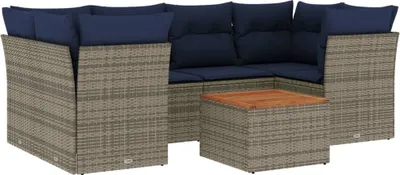 Produktbild von 7-tlg. Garten-Sofagarnitur mit Kissen Grau Poly Rattan