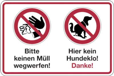 Produktbild von Dreifke® Verbotsschild, Keinen Müll wegwerfen, Kein Hundeklo, 200 x 300 mm, A...