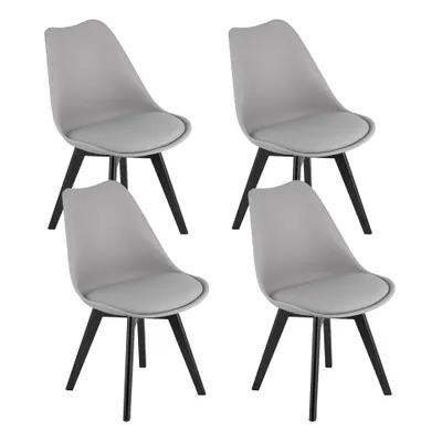 Image de Lot de 4 chaises de salle à manger Chaise de salon 4x grise avec pieds en bois massif noir, chaise coque confortable & stable