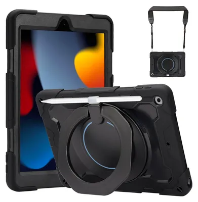 Produktbild von Conie Tablet Umhänge Tasche für iPad Mini 6 Hybrid Case stabile Schutz Hülle PEN Halter Kantenschutz Aufstellfunktion in Schwarz