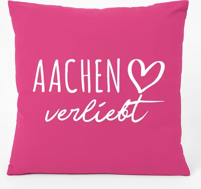 Produktbild von Huuraa Kissen Aachen verliebt 40x40cm mit Füllung Fuchsia Baumwolle Dekokissen Geschenkidee
