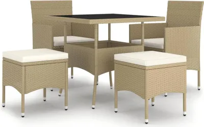 Produktbild von vidaXL 5-tlg. Garten-Essgruppe Poly Rattan Beige