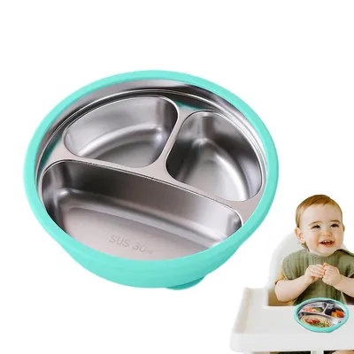 Produktbild von Edelstahl Kinder Teller mit Saugnapf – Unterteilt, Rutschfest