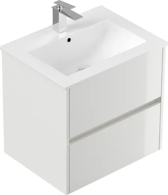 Produktbild von Badmöbel Taifun & Waschtisch 60cm 2 Greifraum SoftClose Auszüge weiß Hgl : Weiss hochglanz Varianten: Weiss hochglanz