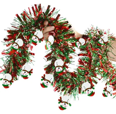 Immagine prodotto di Ghirlanda natalizia, decorazioni scintillanti rosse e verdi, tema pupazzo di neve, 2 metri, artificiale, per decorazioni