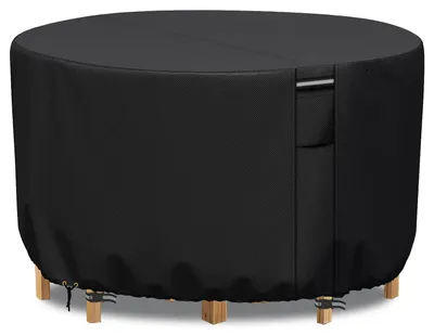 Productafbeelding van Tuintafelbeschermer, rond, 190x80 cm, 600D Oxford, waterdicht, winddicht, UV-bescherming, zwart