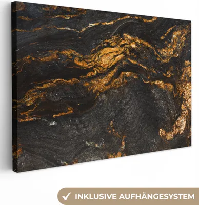 Produktbild von MuchoWow® - Leinwandbilder - Marmor - Limette - Schwarz - Gold - Marmoroptik - Luxus, Wandbild, Wanddeko Bilder Wohnzimmer, 120x80 cm