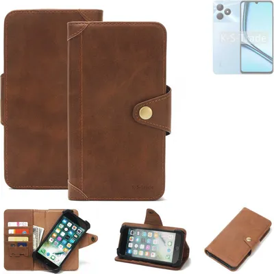 Produktbild von K-S-Trade Handyhülle kompatibel mit Realme Note 50 Schutz Hülle Walletcase Bookstyle Tasche Case Handytasche Wallet Flipcase Cover PolyurethanBraun (1x)