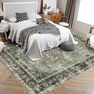 Obrázok produktu pre Uniqoos® Umývateľný vintage koberec, ľahko sa udržiava – 160 x 230 cm, krátky vlas, veľký orientálny vzor, vhodný do obývačky, zelený