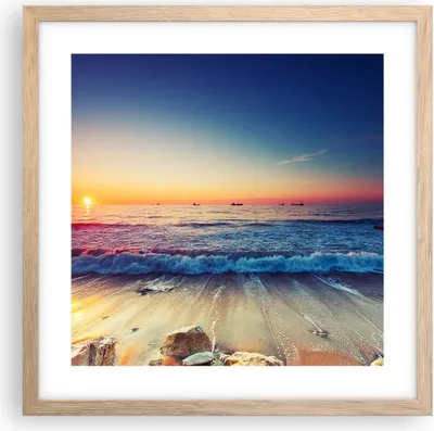 Produktbild von Gerahmtes Poster - Rahmen in heller Eiche - Meer Strand Welle - 40x40 cm - Wand Bild - Wanddeko - Wandbilder - Wandposter - Bilderrahmen - Bilder - Kunstdruck - Wandbild - P2NAC40x40-3613