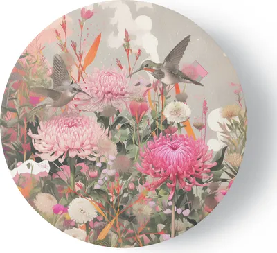 Produktbild von Leinwandbild rund Ptaki i kwiaty na polu 60x60 Feeby Bunt bild für die wand bereit zum aufhängen