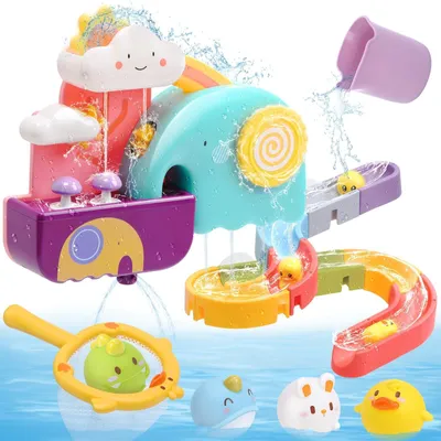 Produktbild von Baby Badespielzeug Badewannenspielzeug mit Wasserrutsche schwimmendes Spritzspielzeug Entenfischernetzspiel Kleinkind-Duschspielzeug Wasser