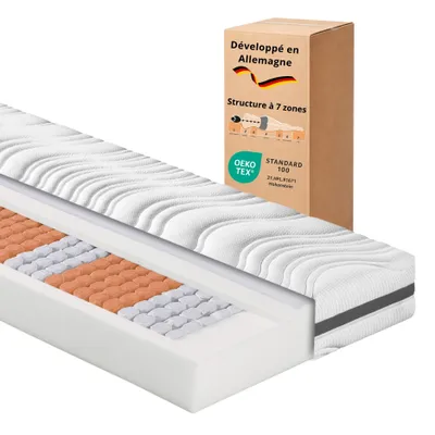 Image de matelas ergonomique à ressorts 7 zones avec revêtement en mousse froide, 90 x 200 cm, 18 cm, H2, sleepling Comfort 130