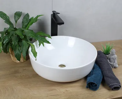 Produktbild von Keramik Waschbecken rund Ø 400 x 135 weiß ohne Überlauf Aufsatzwaschbecken ohne Zubehör