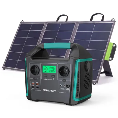 Produktbild von Tragbare Powerstation 725,76Wh Ladegerät mit 100W Solarpanel,1000W(1500W Spitze) Power Station Solargenerator Heim-Notstromversorgung