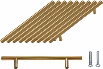 Produktbild von 10 Stück Küchenschrankgriffe aus goldfarbenem Edelstahl, 128 mm Lochabstand, Edelstahl-Möbelgriffe mit 20 Befestigungsschrauben