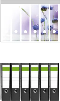 Produktbild von Wallario 6 Stück breite Ordner inkl. Klebeetiketten mit Motive Abstrakte lila Blume -  Set mit Rückenschildern / Ordnerrücken Stickern