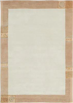 Moderner Wollteppich im Urbana-Stil mit geometrischer Bordüre in beige
