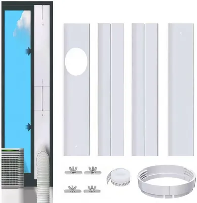 Produktbild von PVC Fensterkit für mobile Klimaanlage Schiebefenster, 150mm Abluftschlauch, 4-teiliges Abdichtungsset ohne Bohren, einfache Montage & Energie sparen
