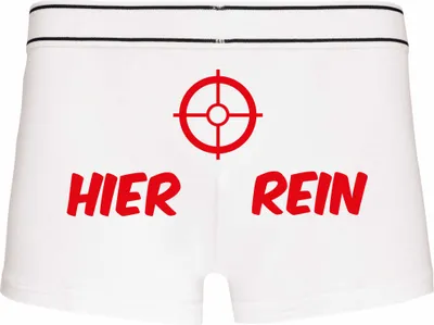 Produktbild von Boxershorts - Mann - Boxer-0006-man-white-h-M - weiß - M - hinten - Hier rein - lustiges Motiv - Spruch - Unterwäsche - Unterhose - Freizeit - lustig