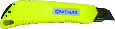 Produktbild von WEMAG Cuttermesser, 2-Komponenten schwarz-blau, 18mm, Abmessung:nv, Länge:nv, Farbe:Schwarz - Blau, Gesamtlänge:nv, Klingenlänge:nv, Klingenbreite:nv, Inhalt:nv