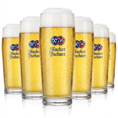 Produktbild von 6x Hacker Pschorr Bier Glas Gläser 0,3l Becher Sahm blaues Logo