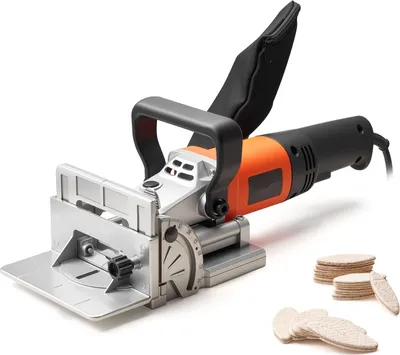 Produktbild von Lamellofräse / Flachdübelfräse - Akku-Nutfräse - 760 W Motor - 11.600 U/min - Einstellbarer Winkel & Schnitttiefe - Positionierungskerbe 45° - Hartmetall-Sägeblatt - Staubbeutel