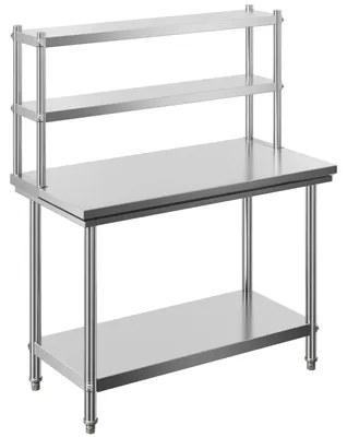 Produktbild von Wiltec Edelstahl Arbeitstisch 120x60x145cm Gastro Tisch mit zweistöckigem Regal und höhenverstellbaren Tischfüßen für die Küche