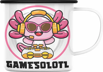 Produktbild von Trendation - Axolotl Emaille Tasse Grafik Lustig Geschenkidee Schwanzlurch Tiere Geschenk Gamer (Schwarz)