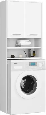 Produktbild von 3xEliving Waschmaschinenschrank KORALIA mit 2 Türen, für  Waschmaschine oder Trockner, Hochschrank Badregal Badschrank in weiß