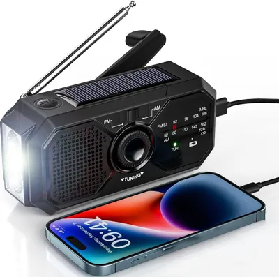 Produktbild von Welikera Solar Radio Tragbare Kurbelradio Nostalgieradios mit Handyladefunktion, Radio 1W, Solar AM/FM SOS Alarm 1200mAh Wiederaufladbare Powerbank, Schwarz