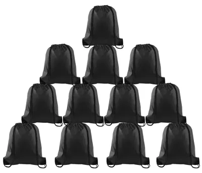 Immagine prodotto di TRANKIELO® - 12 sacche sportive nere con coulisse – Ideali per il fitness, i viaggi e lo shopping