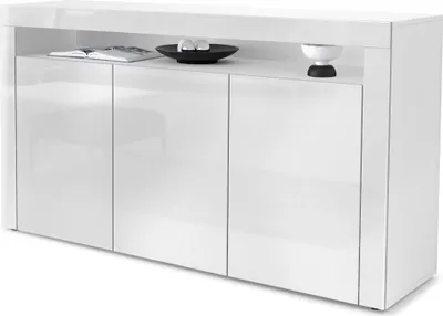 Produktbild von Vladon Sideboard Valencia,  Germany, Kommode mit 3 Türen und 1 offenem Fach, Weiß matt/Weiß Hochglanz/Weiß Hochglanz (155 x 92 x 40 cm)