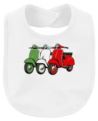 Obrázok produktu pre Italská retro vlajka, motorka, vintage štýl, "Bella Italia", bib pre bábätko, biela