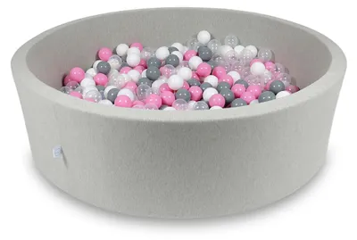 Image de Bassin de séchage 130x40cm gris clair avec 700 balles : transparent, blanc, gris, rose poudré
