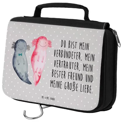 Produktbild von Mr. & Mrs. Panda kosmetiktäschchen Axolotl Freundin - Grau Pastell - Geschenk, Kulturbeutel, Schwanzlurch, Freund, badtasche, Liebe, Waschtasche, beautycase