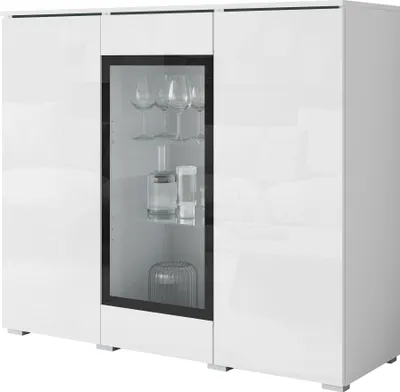 Produktbild von MIRJAN24 Türkommode Vera 120, Stilvoll Wohnzimmer, Kommode mit drei Drehtüren (Farbe: Weiß / Weiß Hochglanz, ohne Beleuchtung)