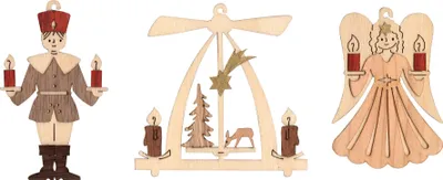 Produktbild von Drechslerei Kuhnert Baumschmuck Set - Erzgebirge III - ca. 7 cm - aus Holz - 3 verschiedene Motive