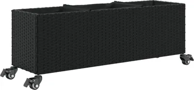 Zdjęcie produktu dla vidaXL Podwyższone łóżko z kółkami i 3 przegrodami Czarne 107x32x38cm Poly Rattan