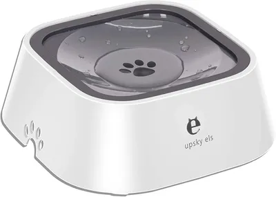 Produktbild von Wassernapf für Hunde, spritzwassergeschützter Wassernapf für Haustiere, 1,5 l, langsamer Wasserspender, Hundenapf, kein Verschütten, langsamer Wasserspender mit rutschfester Halterung, grau