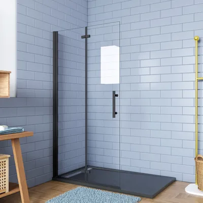 Produktbild von 120x195cm Schwarz Faltbar+drehbar Nano ESG Glas Duschwand Duschtür Duschabtrennung Dusche